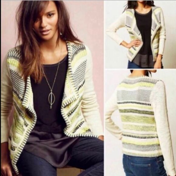 Anthropologie MOTH Yellow and Cream Open Cardigan - Picture 5 of 5